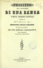 Progetto per l'istituzione di una Banca o Monte agricolo nazionale