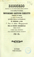 Discorso recitato al suo popolo della citta e diocesi per lo statuto fondamentale dello stato