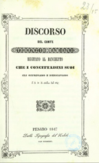 Discorso del conte Terenzio Mamiani recitato al banchetto che i concittadini suoi gli offrivano e dedicavano