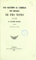 Uno sguardo al Carmelo in onore di Pio nono