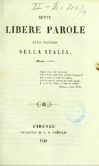 Sette libere parole di un italiano sulla Italia (marzo 1849)